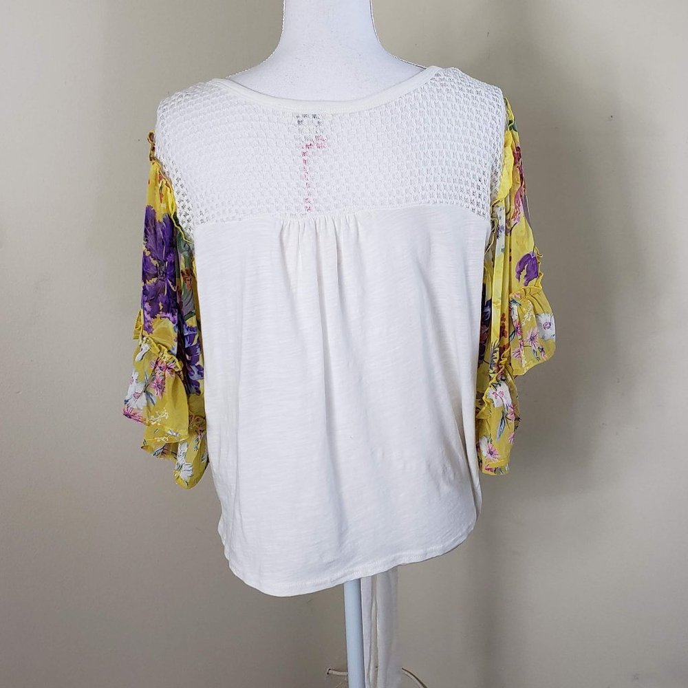 Umgee Knit Ruffle Sleeve Front Tie Top White Large - Picture 6 of 12